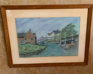*Original* Art Pastel Sm Boat at Dock 18x24x.5in HxWxD