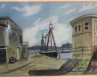 *Original* Art Pastel Lg Boat at Dock 18x24x.5in HxWxD