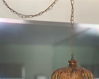 MCM Vintage Pierced Ceramic Hanging Swag Lamp 18in H x 12in Diameter