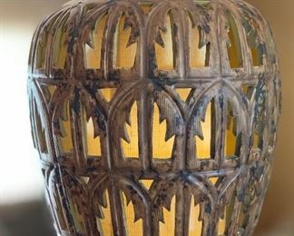 MCM Vintage Pierced Ceramic Hanging Swag Lamp 18in H x 12in Diameter