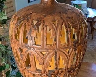 MCM Vintage Pierced Ceramic Hanging Swag Lamp 18in H x 12in Diameter
