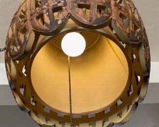 MCM Vintage Pierced Ceramic Hanging Swag Lamp 18in H x 12in Diameter