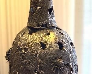 Vintage Leaf & Flower Metal Lamp Artist made 42in H x25in diameter