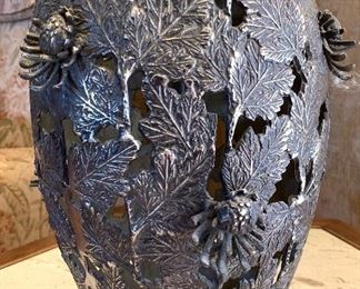 Vintage Leaf & Flower Metal Lamp Artist made 42in H x25in diameter