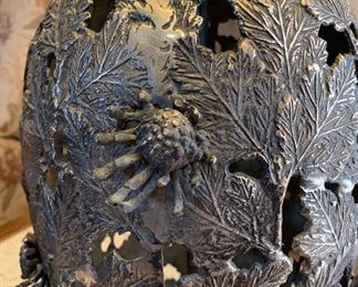 Vintage Leaf & Flower Metal Lamp Artist made 42in H x25in diameter