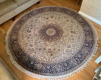 Heavy 8ft Round Hand Knotted Wool Rug India 100 inches diameter