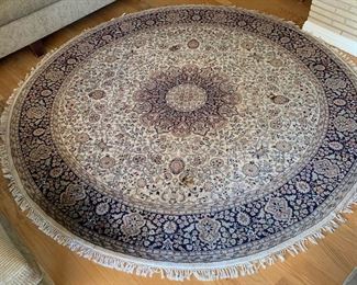 Heavy 8ft Round Hand Knotted Wool Rug India 100 inches diameter
