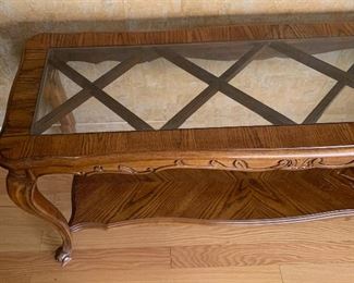 Vintage Walnut & Glass Sofa Table 25 x 55 x 19 HxWxD