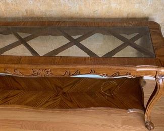 Vintage Walnut & Glass Sofa Table 25 x 55 x 19 HxWxD