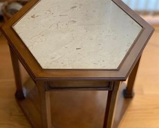 Vintage Walnut & Stone Polygon End Table 21x24x27in HxWxD