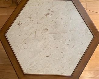 Vintage Walnut & Stone Polygon End Table 21x24x27in HxWxD
