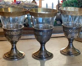 3pc Sterling Silver Pierced/Reticulated Glass Holders 3.75in H x 2.75in Diameter at base Weight 84 grams sterling