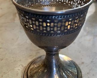 3pc Sterling Silver Pierced/Reticulated Glass Holders 3.75in H x 2.75in Diameter at base Weight 84 grams sterling