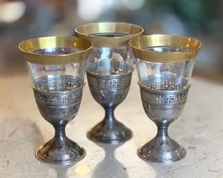 #2 3pc Sterling Silver Reticulated Glass holders 3.75in H x 2.5in Diameter at base Weight 78 grams sterling