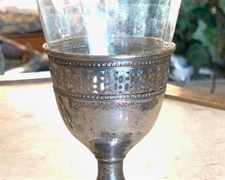 #2 3pc Sterling Silver Reticulated Glass holders 3.75in H x 2.5in Diameter at base Weight 78 grams sterling