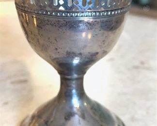 #2 3pc Sterling Silver Reticulated Glass holders 3.75in H x 2.5in Diameter at base Weight 78 grams sterling