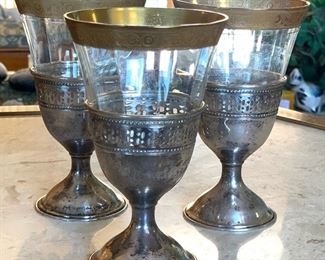 #2 3pc Sterling Silver Reticulated Glass holders 3.75in H x 2.5in Diameter at base Weight 78 grams sterling