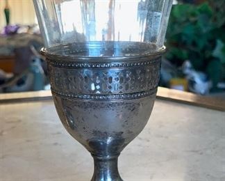 #2 3pc Sterling Silver Reticulated Glass holders 3.75in H x 2.5in Diameter at base Weight 78 grams sterling