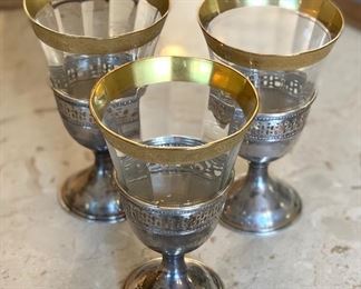 #2 3pc Sterling Silver Reticulated Glass holders 3.75in H x 2.5in Diameter at base Weight 78 grams sterling