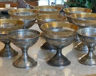 9pc Wide Sterling Silver Pierced/Reticulated Glass Holders 3.25in H x 3.25 Diameter At Top Weight 216 grams sterling