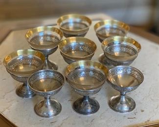 9pc Wide Sterling Silver Pierced/Reticulated Glass Holders 3.25in H x 3.25 Diameter At Top Weight 216 grams sterling