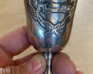 4pc Hazorfim 800 Silver 4.25in Judaica Kiddush Cup w/ Grape Border 4.25in H x 2.5in Diameter at top 152 grams of 800 silver