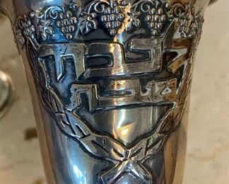 4pc Hazorfim 800 Silver 4.25in Judaica Kiddush Cup w/ Grape Border 4.25in H x 2.5in Diameter at top 152 grams of 800 silver