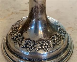 4pc Hazorfim 800 Silver 4.25in Judaica Kiddush Cup w/ Grape Border 4.25in H x 2.5in Diameter at top 152 grams of 800 silver