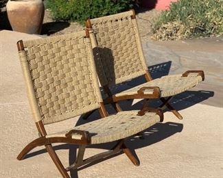 2pc MCM Danish Modern Hans Werner Style Rope Folding Chairs (Yugoslavia) 31x24x28in