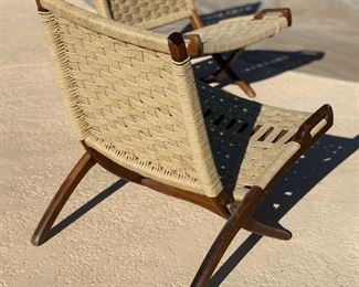 2pc MCM Danish Modern Hans Werner Style Rope Folding Chairs (Yugoslavia) 31x24x28in