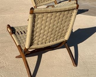 2pc MCM Danish Modern Hans Werner Style Rope Folding Chairs (Yugoslavia) 31x24x28in