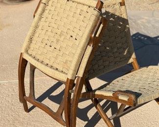 2pc MCM Danish Modern Hans Werner Style Rope Folding Chairs (Yugoslavia) 31x24x28in