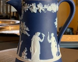 Wedgwood Jasperware Dark Blue 6.5in Chocolate Pot Sterling Rim 6.25x5x4in