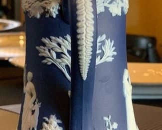 Wedgwood Jasperware Dark Blue 6.5in Chocolate Pot Sterling Rim 6.25x5x4in