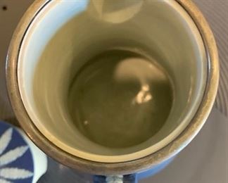 Wedgwood Jasperware Dark Blue 6.5in Chocolate Pot Sterling Rim 6.25x5x4in