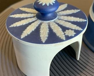 Wedgwood Jasperware Dark Blue 6.5in Chocolate Pot Sterling Rim 6.25x5x4in
