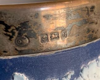 Wedgwood Jasperware Dark Blue 6.5in Chocolate Pot Sterling Rim 6.25x5x4in