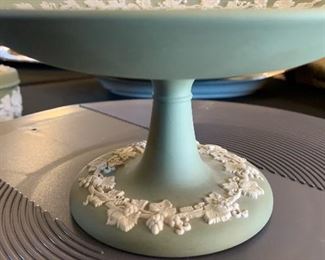 Wedgwood Jasperware Sage Green Pedestal Dish Compote 3.5in H x 6in Diameter