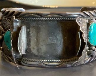 Vintage Native American Sterling Silver Turquoise Watch Cuff 1.5in W sz approx 7