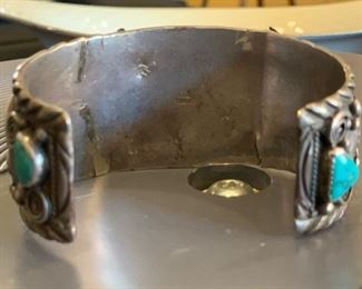 Vintage Native American Sterling Silver Turquoise Watch Cuff 1.5in W sz approx 7