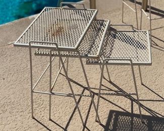 3pc Vintage Wrought Iron Mesh Nesting Tables Largest 20 x 17 x 12 1/2 HxWxD