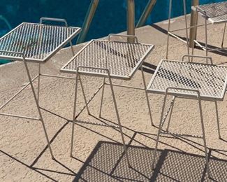 3pc Vintage Wrought Iron Mesh Nesting Tables Largest 20 x 17 x 12 1/2 HxWxD