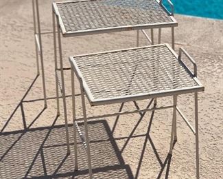 3pc Vintage Wrought Iron Mesh Nesting Tables Largest 20 x 17 x 12 1/2 HxWxD
