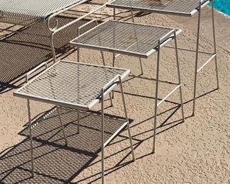 3pc Vintage Wrought Iron Mesh Nesting Tables Largest 20 x 17 x 12 1/2 HxWxD