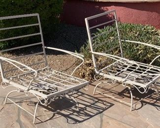 2pc Vintage Wrought Iron Spring Patio Chairs 32 x 30 x 26 HxWxD