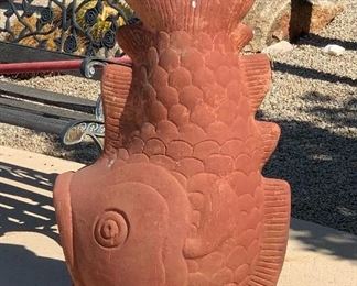 AS-IS Fish Terracotta Chiminea 41 x 25 x 17 HxWxD