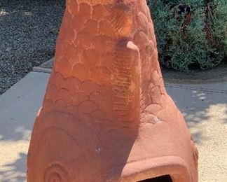 AS-IS Fish Terracotta Chiminea 41 x 25 x 17 HxWxD