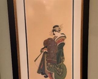 Japanese Signed Print Framed 35x19in