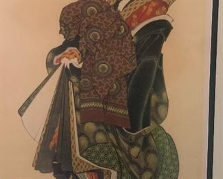 Japanese Signed Print Framed 35x19in