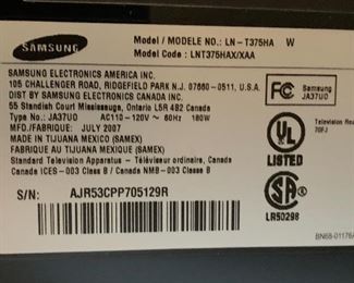 Samsung 37in 720p TV LN-t375HA 26x36x4in HxWxD